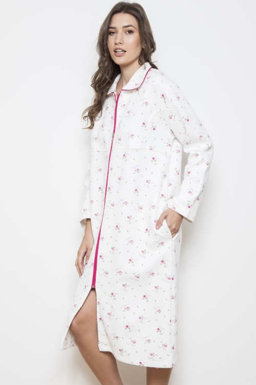 Dittsy Bouquet - QUILTED 100%  Cotton Interlock Zip Robe